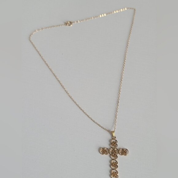 Vintage Gold Filled Baroque Filigree Large Cross Pendant Statement Necklace - Picture 6 of 13